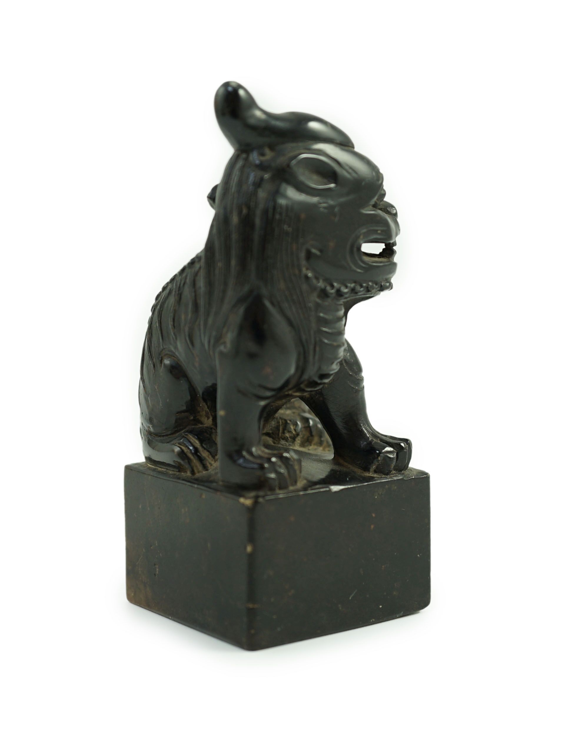 A Chinese soapstone pixiu (lion dog) seal, 9.5 cms high.